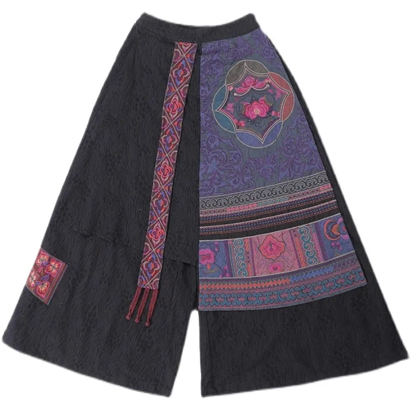 coloradoroommates Black / One Size Chinese Style Cotton Linen Patchwork Pants