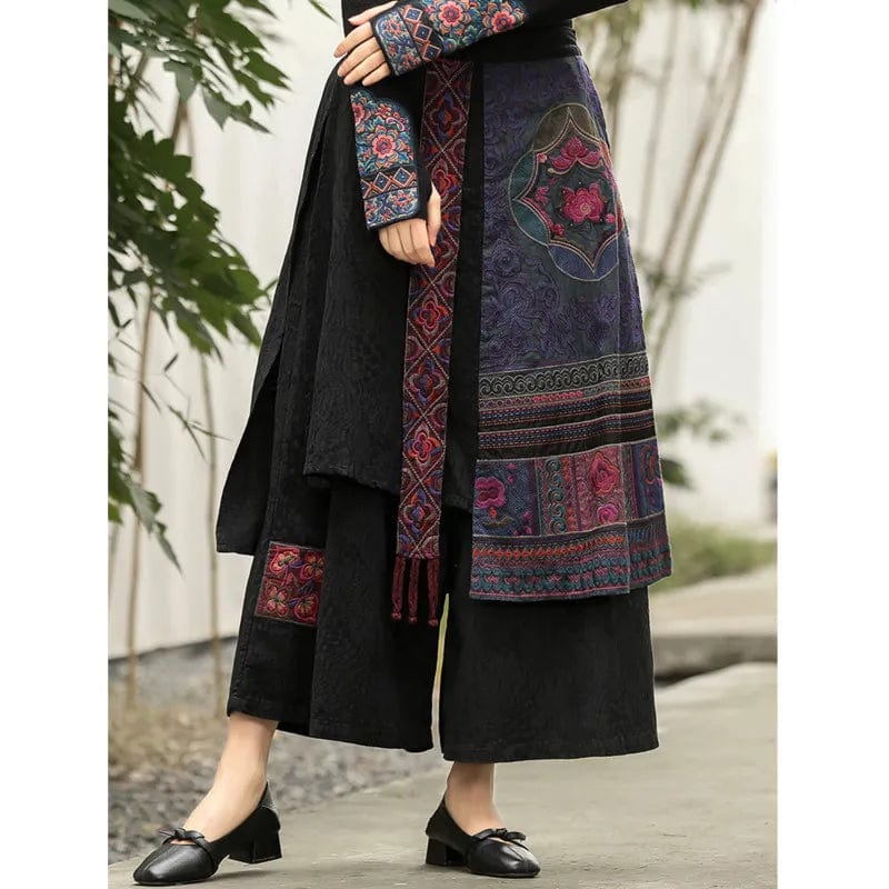 coloradoroommates Black / One Size Chinese Style Cotton Linen Patchwork Pants