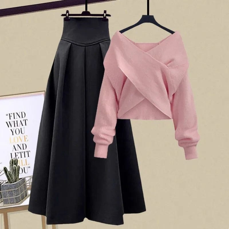 coloradoroommates Crop Sweater &amp; Pleated Skirt 2 Piece Set