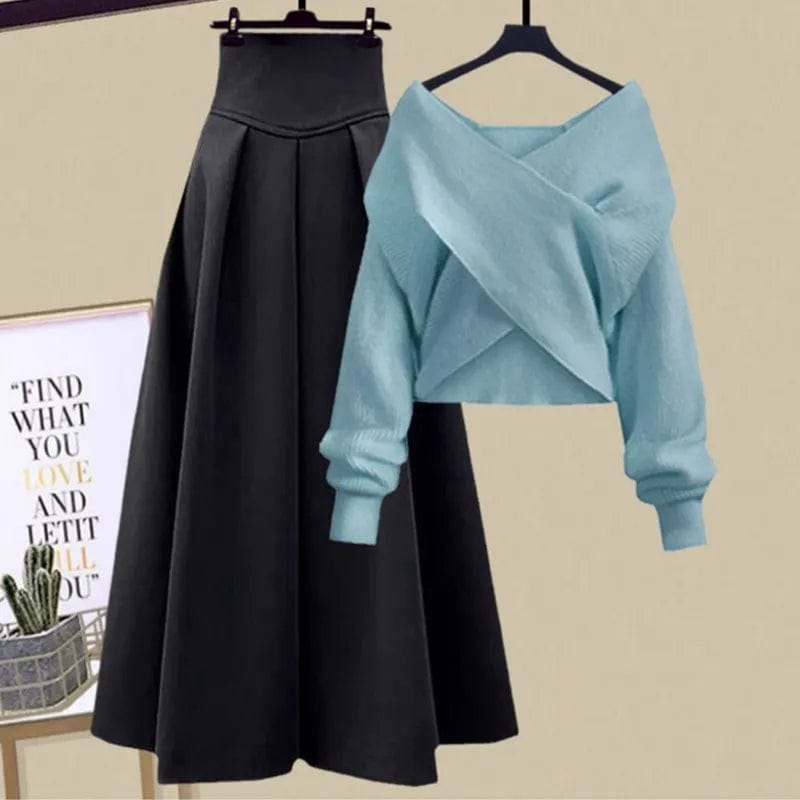 coloradoroommates Crop Sweater &amp; Pleated Skirt 2 Piece Set